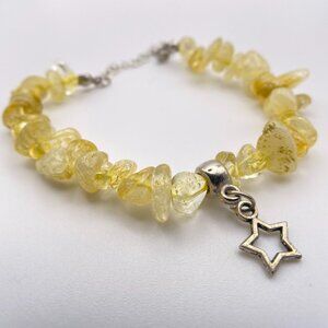 Handmade Natural Beaded Stone Golden Bracelet with Charm